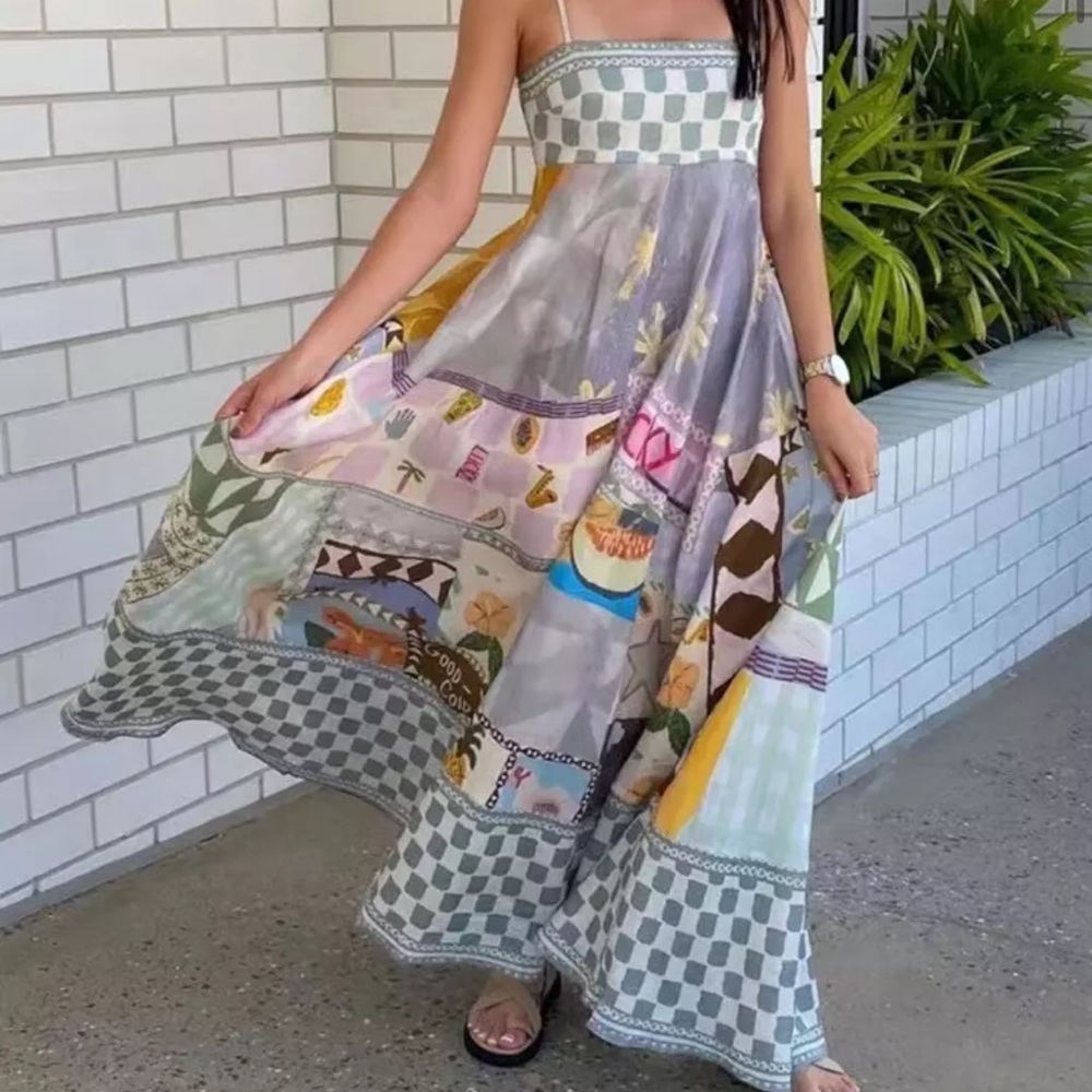 EmmaLee Runway Patchwork Maxi Sun Dress, Couture Lux Maxi Gown - Picture 5 of 16